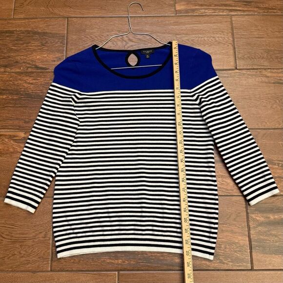 Talbots Color Block Knit Sweater Blue Black White Stripe 3/4 Sleeve Sz MP EUC - Picture 4 of 7